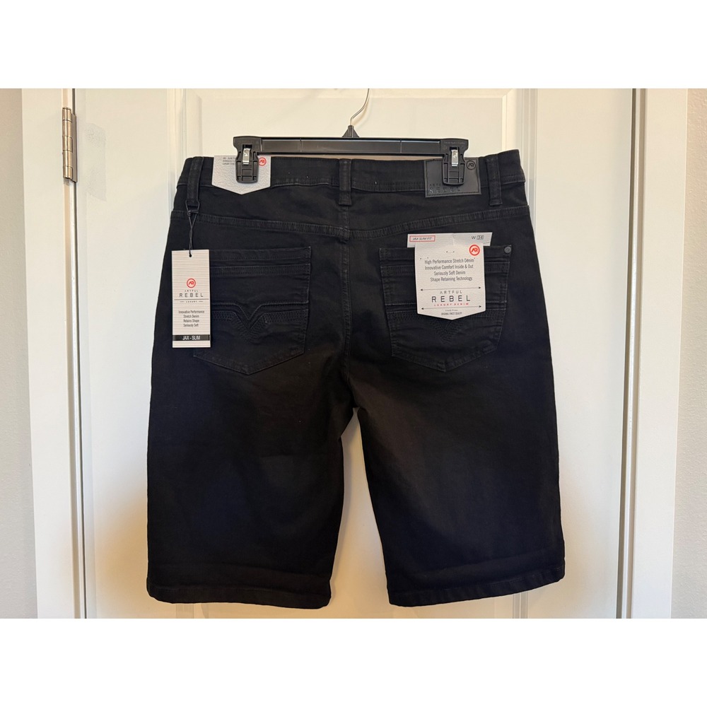 Artful Rebel Jax Slim Fit Black Denim Shorts Mens Size 34 NWT Stretch Luxury - Picture 2 of 6